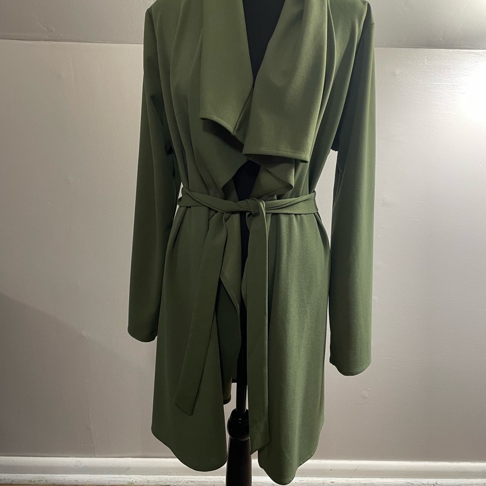 Olive Green Open Front Trench Coat